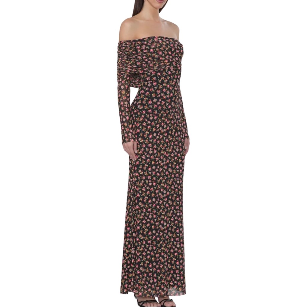 AFRM Thelma Floral Mesh Off Shoulder Long Sleeve Maxi Dress L NWT